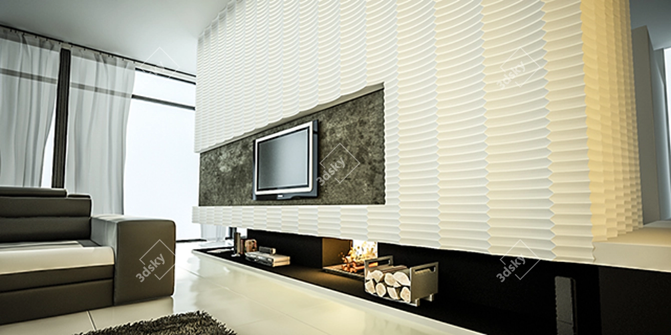 Ruffled Elegance: Plaster 3D Panel by Artpole 3D model image 2