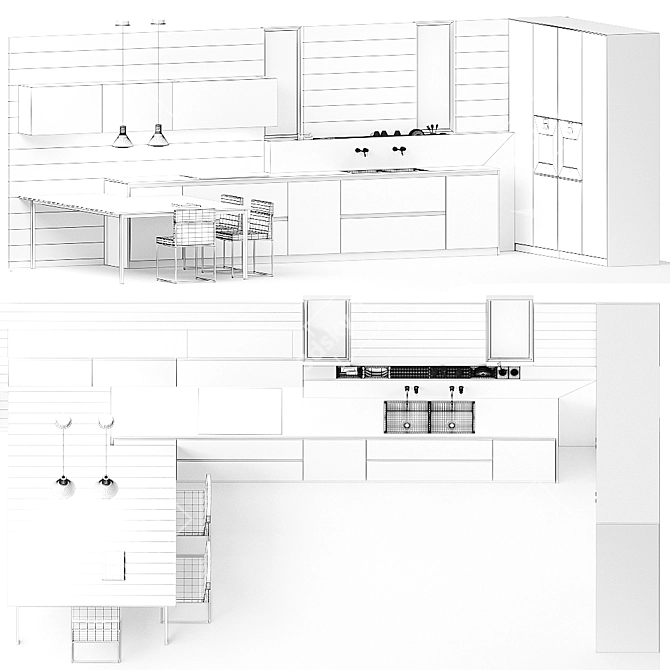Contempora Kitchen Set: Aster Cabinets, Noma Table, Loft Chairs 3D model image 3
