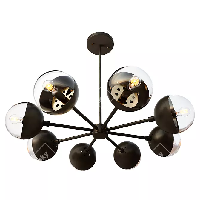 Handcrafted 8-Light Black Chandelier 3D model image 2