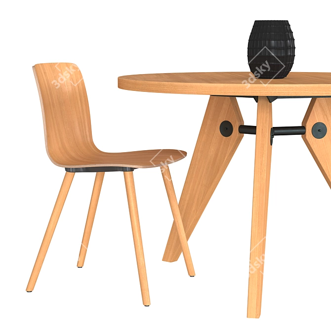 Modern Vitra Gueridon Table & HAL Ply Wood Chair 3D model image 2
