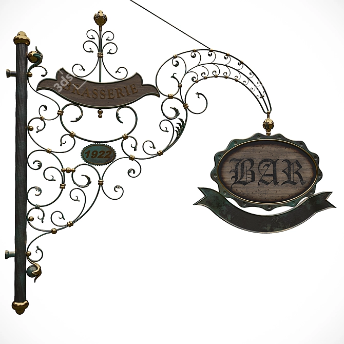 Handcrafted Metal Sign 3D model image 1