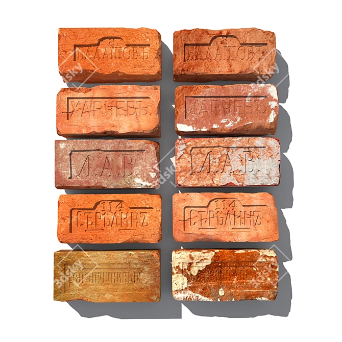 Antique Handcrafted Bricks - Various Forms & Textures 3D model image 2