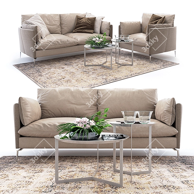 Maya Prianera: Modern Sofa & Round Tables 3D model image 1