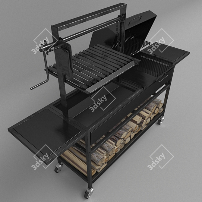 BBQ Grill and Firewood Combo 3D model image 1