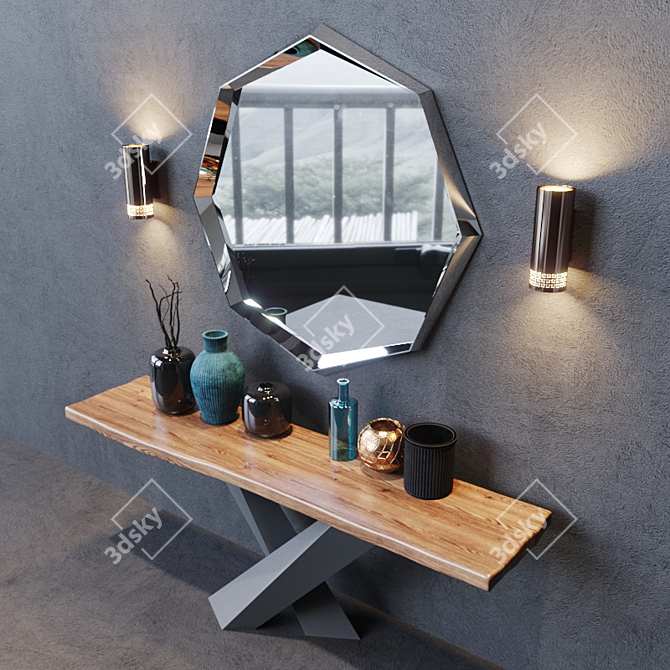Italian Luxury: Cattelan Italia Stratos Console, Emerald Mirror, and Zoom Sconce 3D model image 2