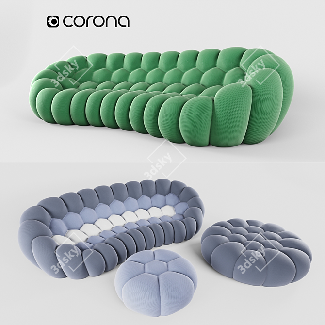 Roche Bobois Bubble Curved 5-Seat Sofa 3D model image 3