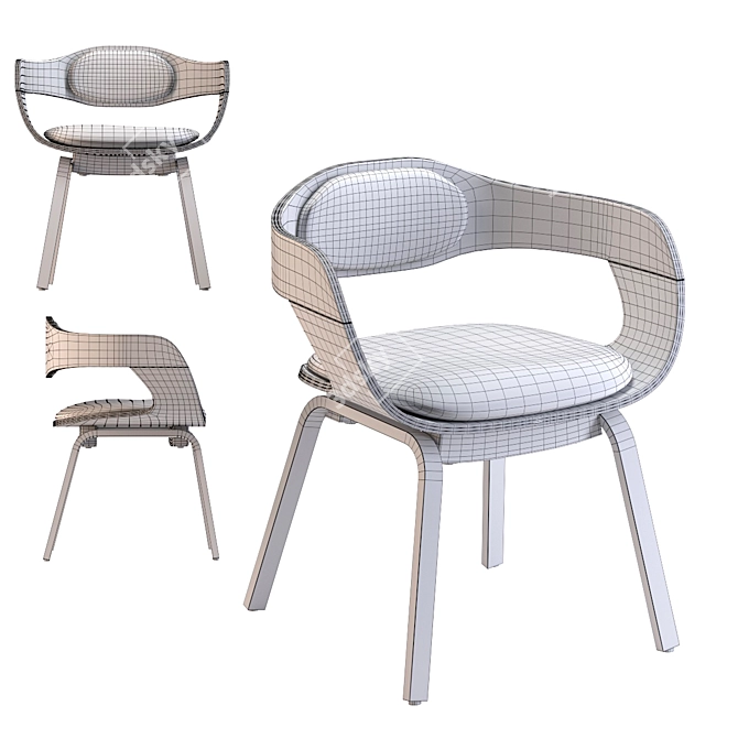 Beech Armrest Chair 3D model image 2