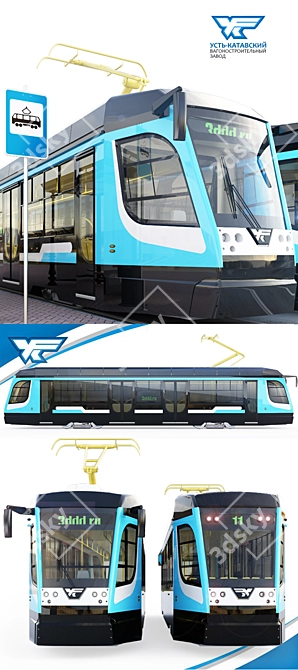 Modern Tram Car Series -71-623 with Contemporary Stop & Environment 3D model image 2