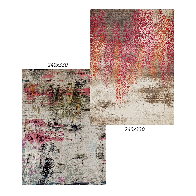 Keiji Distressed Abstract Rug: Pink, Green & Grey 3D model image 1