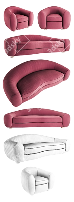 Designer Jean Royere Sofa & Armchair 3D model image 2