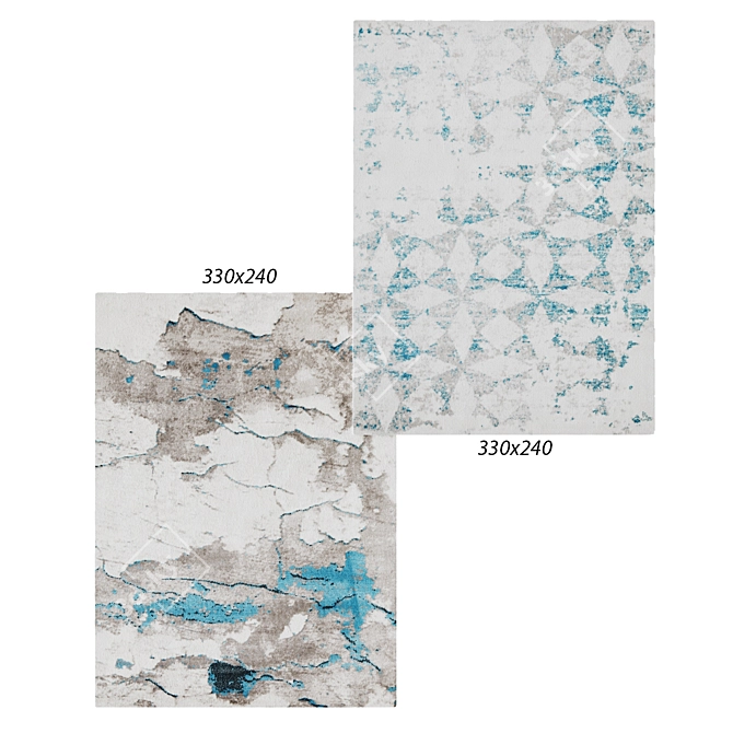 Abstract Blue & Ivory Rug 3D model image 1