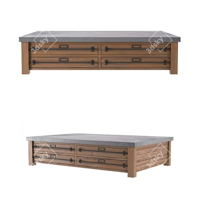 Vintage Zinc-Topped Coffee Table 3D model image 1