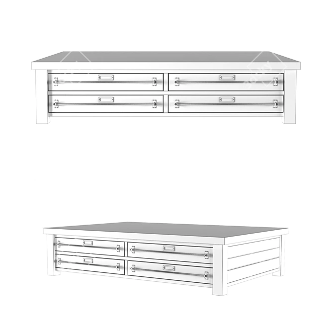 Vintage Zinc-Topped Coffee Table 3D model image 2