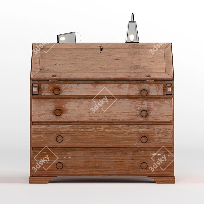 Scandinavian Chic Painted Bureau 3D model image 2