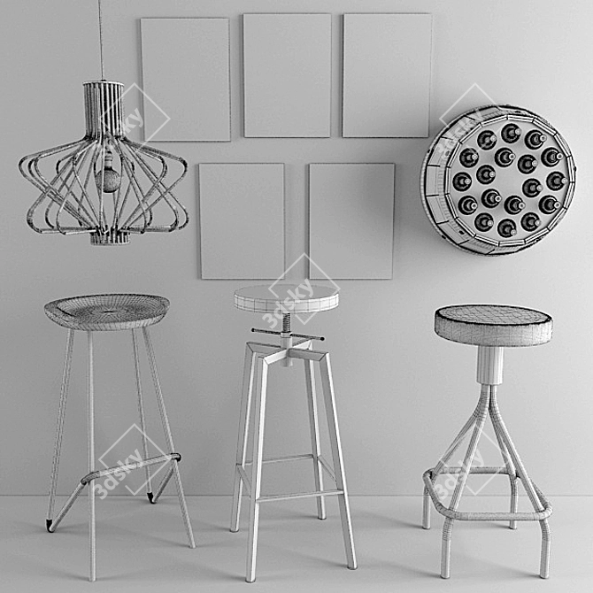 Essential Bar Set: Accessories & Chairs 3D model image 3