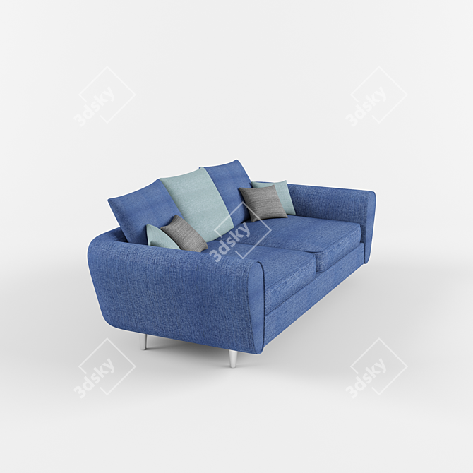 Blue Fabric Double Sofa 3D model image 2
