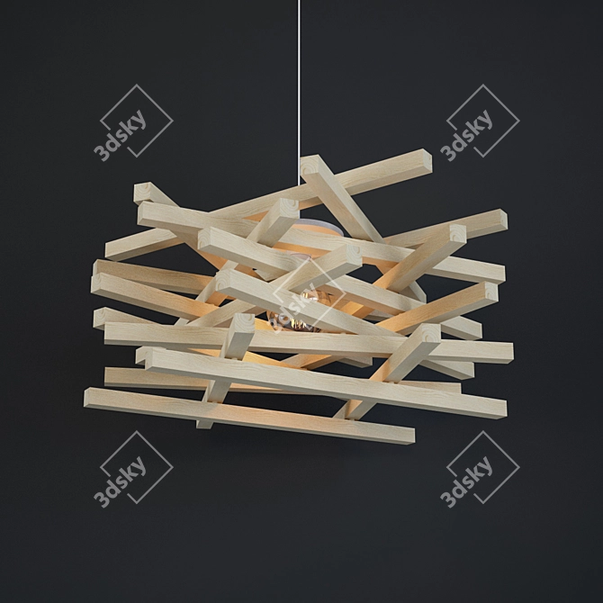 Bois Nid Suspension: Elegant Wood Pendant 3D model image 1