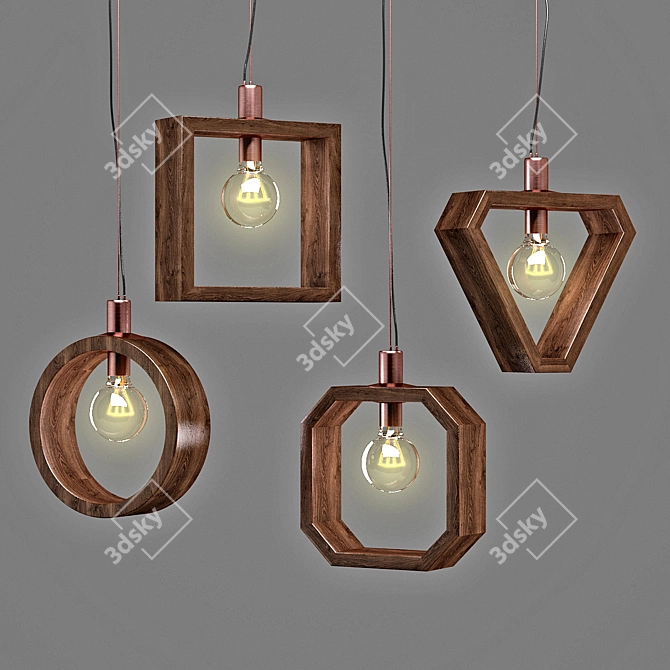 Elegant Geometric Copper Pendant 3D model image 1