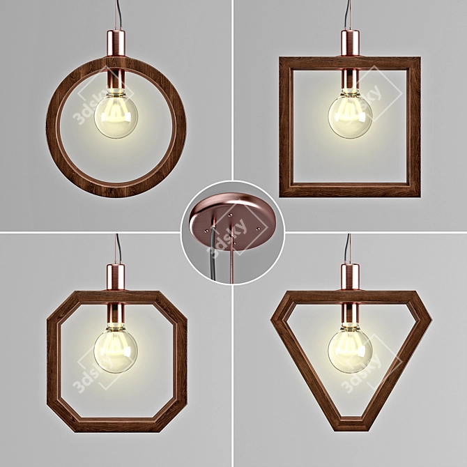 Elegant Geometric Copper Pendant 3D model image 2