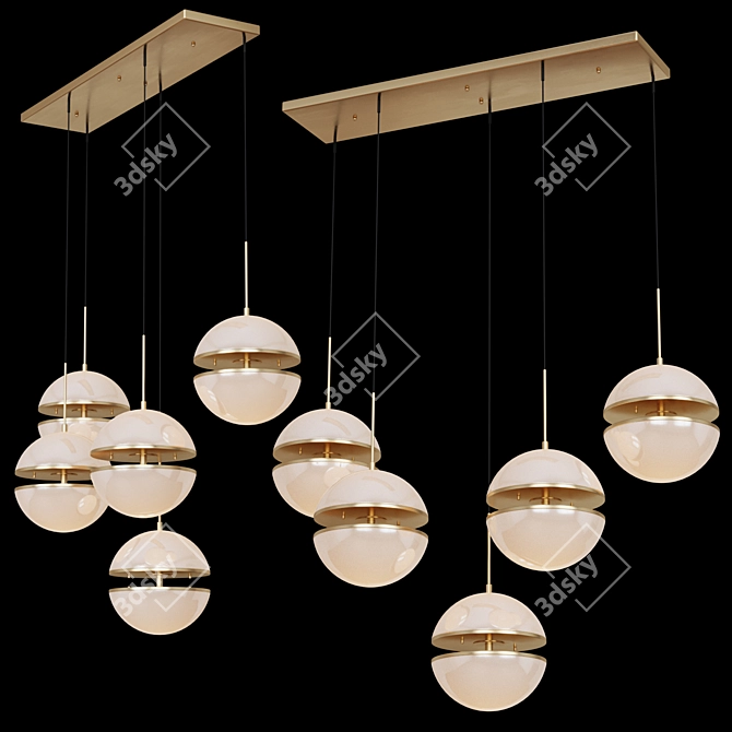 Elegant Antique Brass Glass Hanging Lamp 3D model image 1