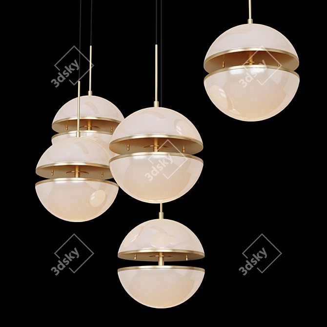 Elegant Antique Brass Glass Hanging Lamp 3D model image 2