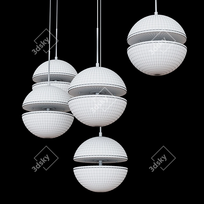 Elegant Antique Brass Glass Hanging Lamp 3D model image 3