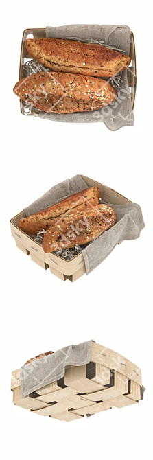 Rustic Grain Bread Basket 3D model image 2