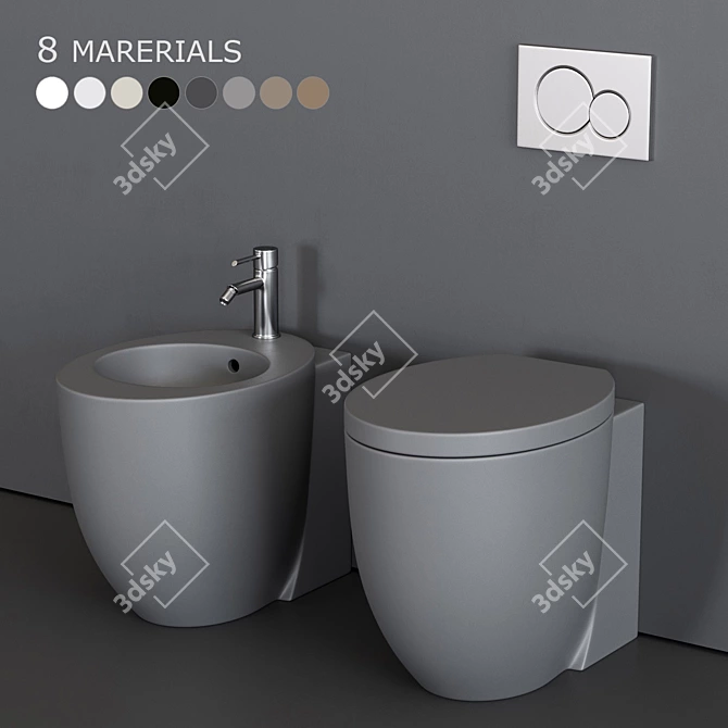 Modern Italian Ceramic Bathroom Set 3D model image 1