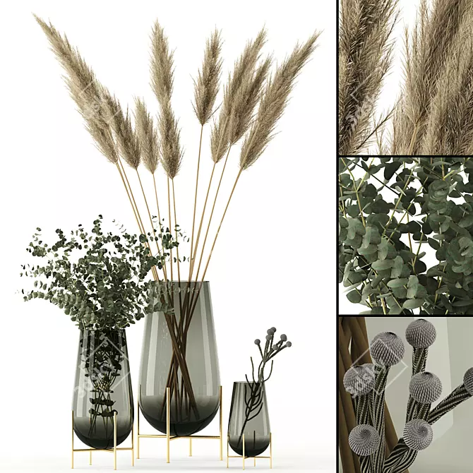 Realistic Plants in Echasse Vases 3D model image 1