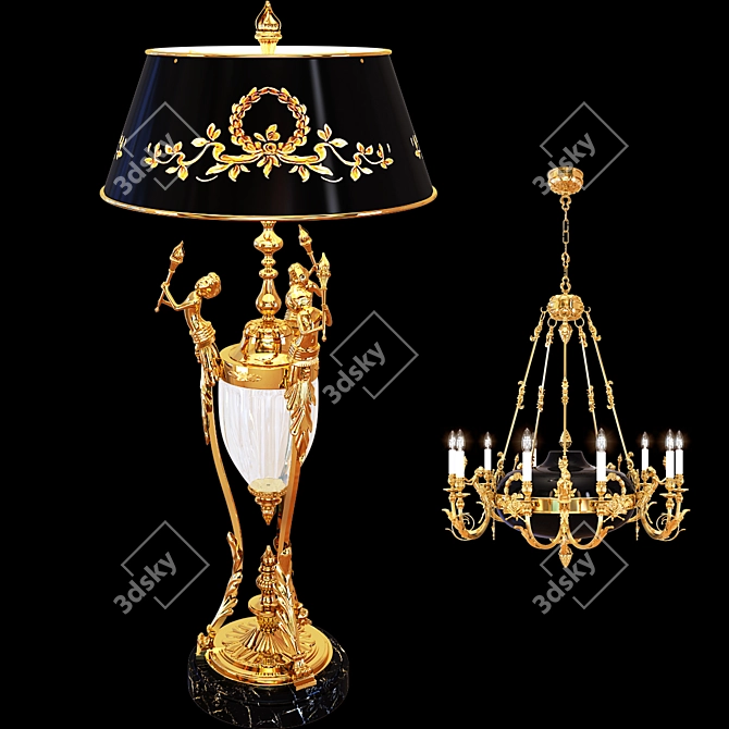 Elegant Arizzi Chandelier + Table Lamp Set 3D model image 2