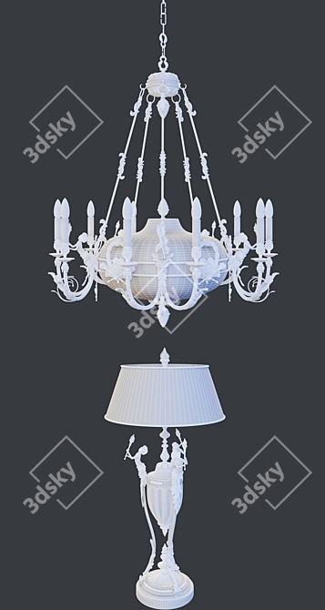 Elegant Arizzi Chandelier + Table Lamp Set 3D model image 3
