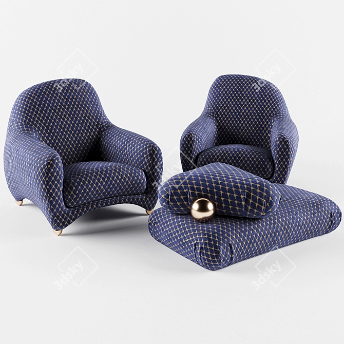 Elegant Lacroix Armchair & Pouf Set 3D model image 1