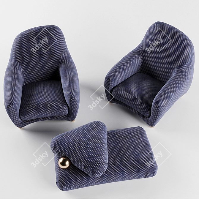 Elegant Lacroix Armchair & Pouf Set 3D model image 2