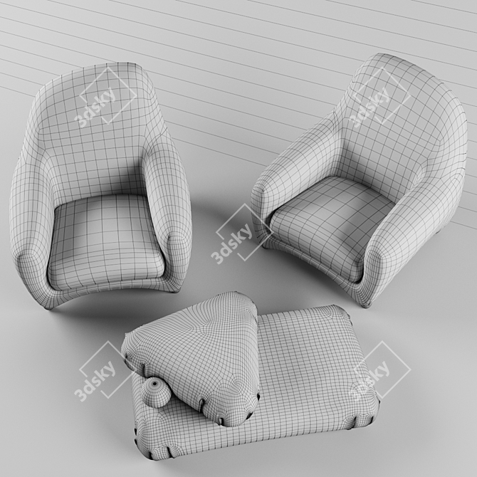 Elegant Lacroix Armchair & Pouf Set 3D model image 3