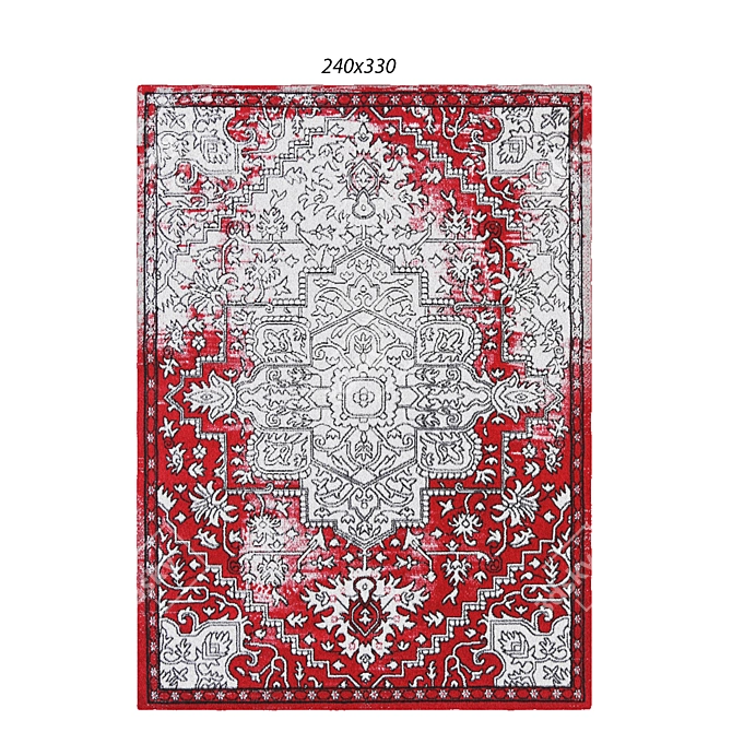 Elegant Art Deco Grey & Red Rug 3D model image 1