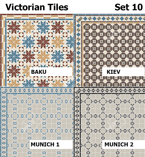 Elegant Victorian Tile Set 3D model image 1