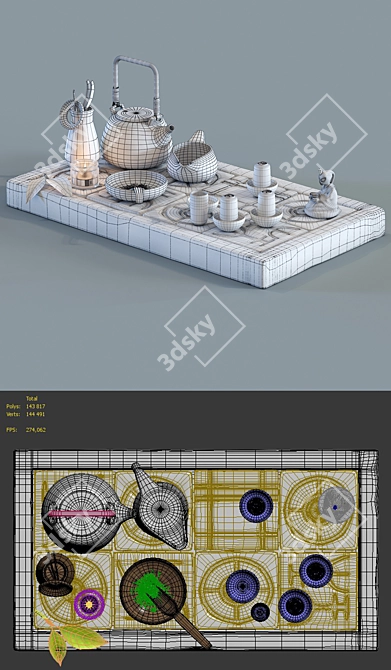 Traditional Tea Ceremony Set 3D model image 3