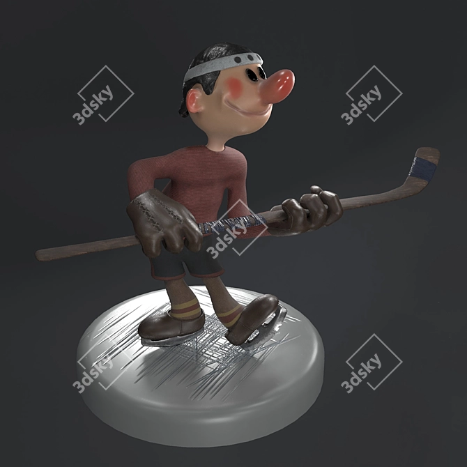 Vintage Hockey Player Figurine 3D model image 2