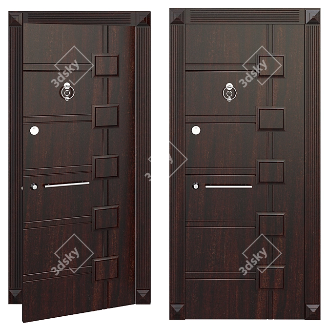 Rustic Wood Entry Door 3D model image 1