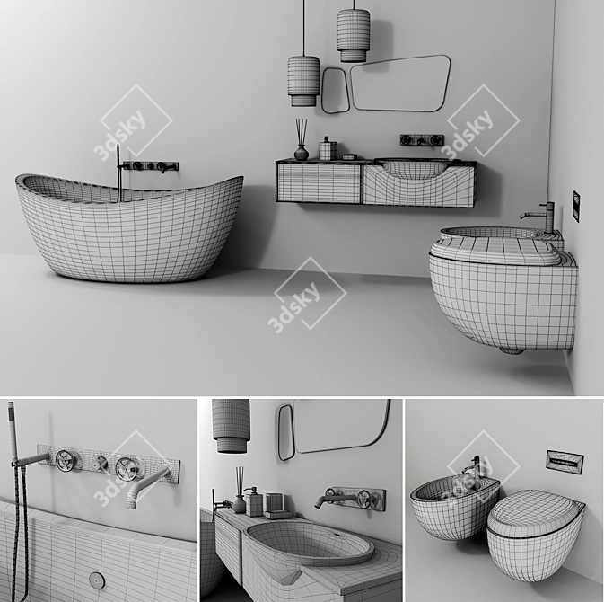 Modern Mix Bathroom Furniture Set 3D model image 3