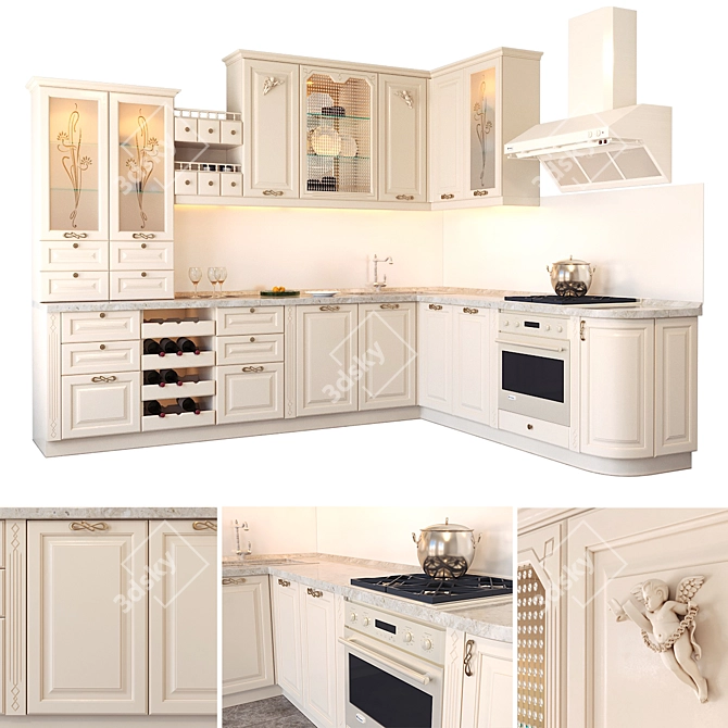 Ivory Kitchen Courtyard: A Romantic and Exquisite Addition to Any Interior 3D model image 1