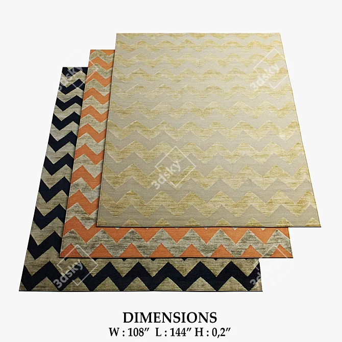 Zig Zag Rugs - Natural, Orange, Slate Blue 3D model image 1