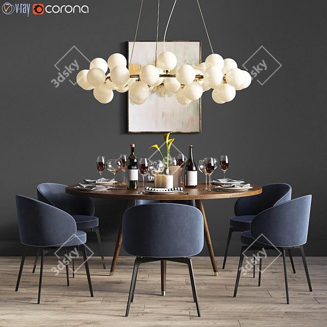 Elegant Dining Set: Lema Chair, Mid-Century Table, Chandelier 3D model image 1