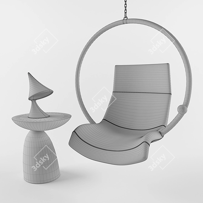 Modern Ring Chair Set: Parabel Table & Nukkumatti Lamp 3D model image 2