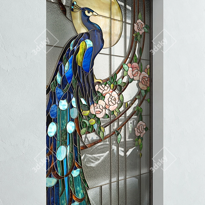 Modern Stained Glass Peacock - Elegant Window Décor 3D model image 2