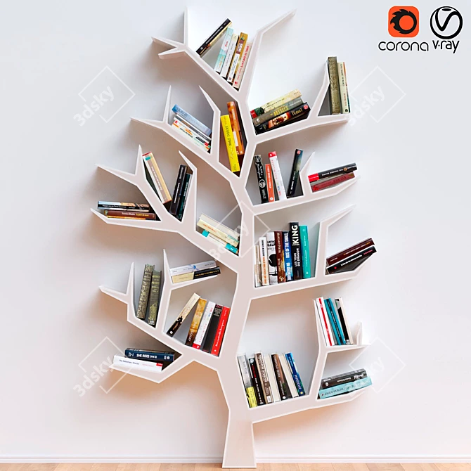 Wooden Bookshelf 3D Model 3D model image 1
