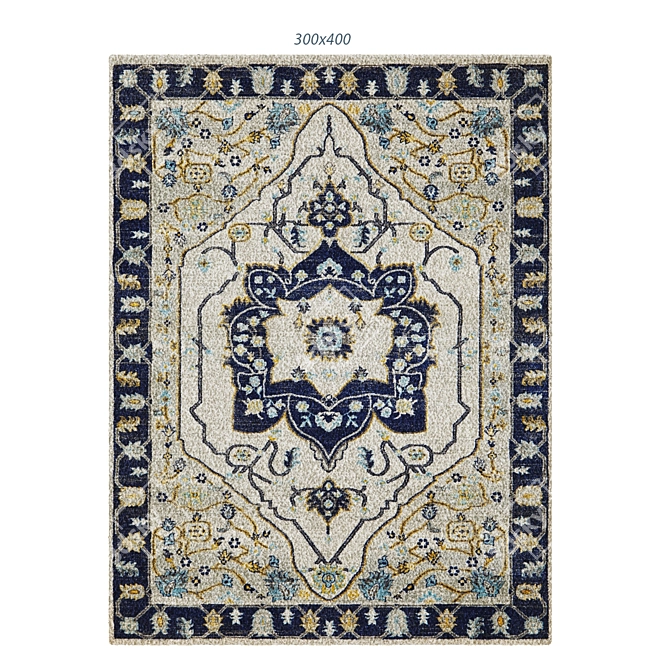 Vintage and Chic Navy Tulip Rug 3D model image 1