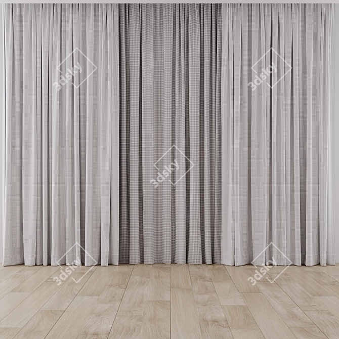 Elegant Curtain Set with 5 Design Options 3D model image 3