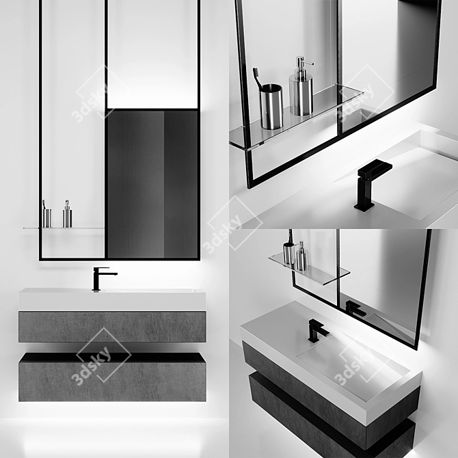 Customizable Bathroom Set: Sink, Mirror with Shelf, Faucet & Tiles 3D model image 1