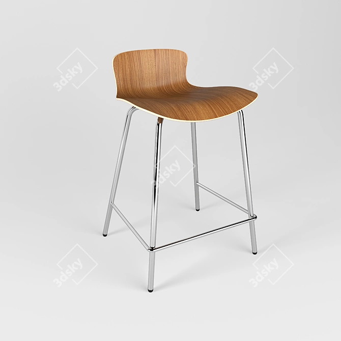 Modern Walnut Counter Stool 3D model image 2